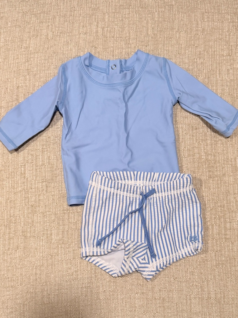 Light Blue Kids Rash Guard Set with Striped Swim Shorts
